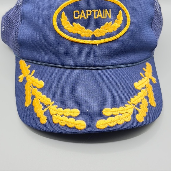 Vintage Blue Captain Hat Snapback Trucker Cap Nautical Boating Pilot Embroidered - Picture 3 of 7